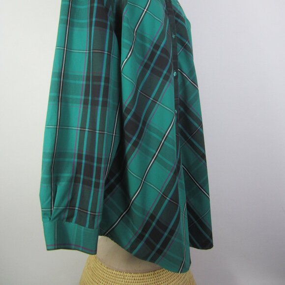 Coldwater Creek Women Plus 2X Teal Blue Green Black Plaid Cotton LS Shirt - Picture 15 of 15